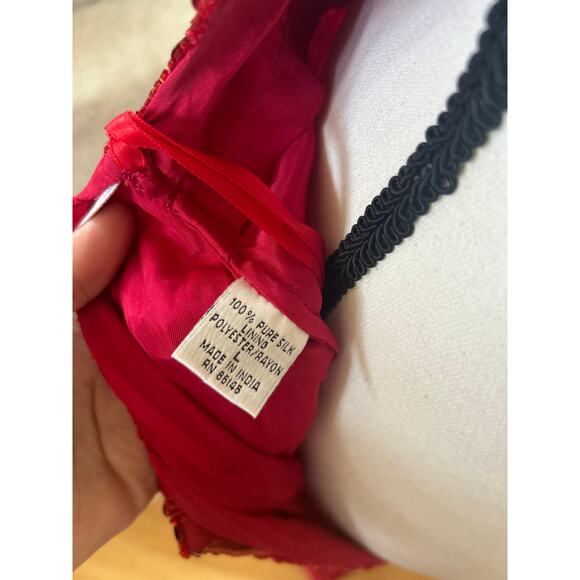 Vintage Y2K Cache Silk Red Beaded Backless Maxi Slit Gown - Picture 9 of 12